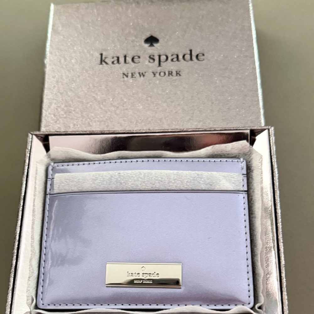 $99 Kate Spade Kenzie cardholder metallic lavender patent leather gift box new